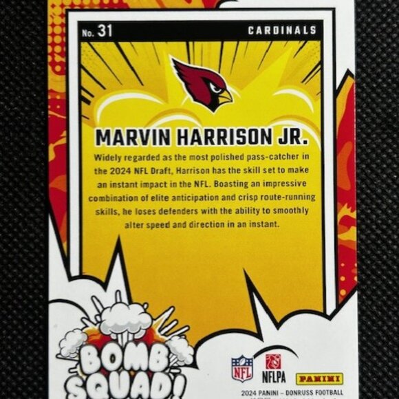 2024 Panini Donruss - Bomb Squad Marvin Harrison Jr. #31 (RC) Rookie Cardinals - Picture 2 of 2